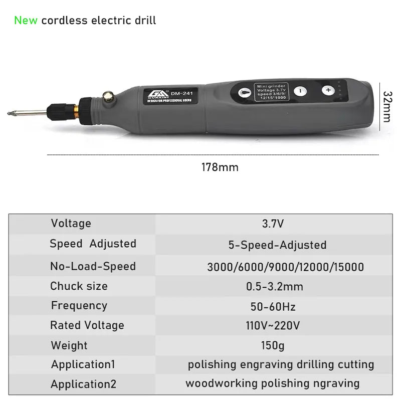 Mini Electric Grinder Set Cordless Drill Rotary Tool Wood Carving Pen For Milling Engraving 3.6V USB Charger LED Working Light