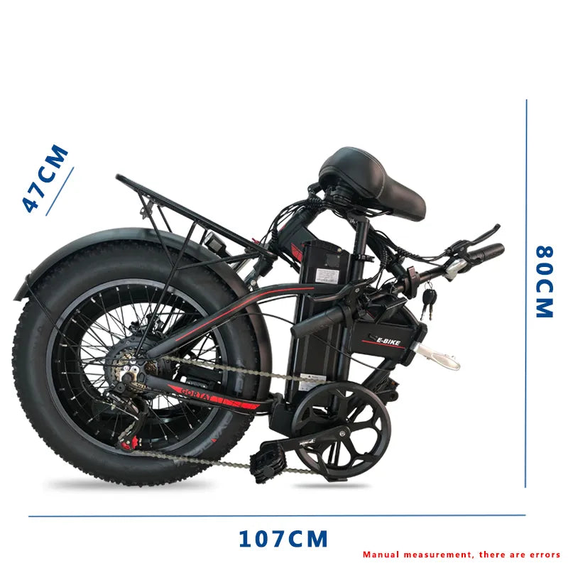 Electric Bicycle 20 Inch 1500W 48V 18Ah Folding E-Bike Fat Tire Beach Cruiser Electric Motorcycle Lithium Battery Bicicleta