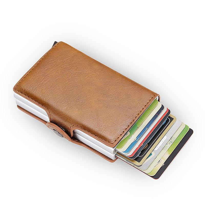 Rfid Blocking Protection Men id Credit Card Holder Wallet Leather Metal Aluminum Business Bank Card Case CreditCard Cardholder