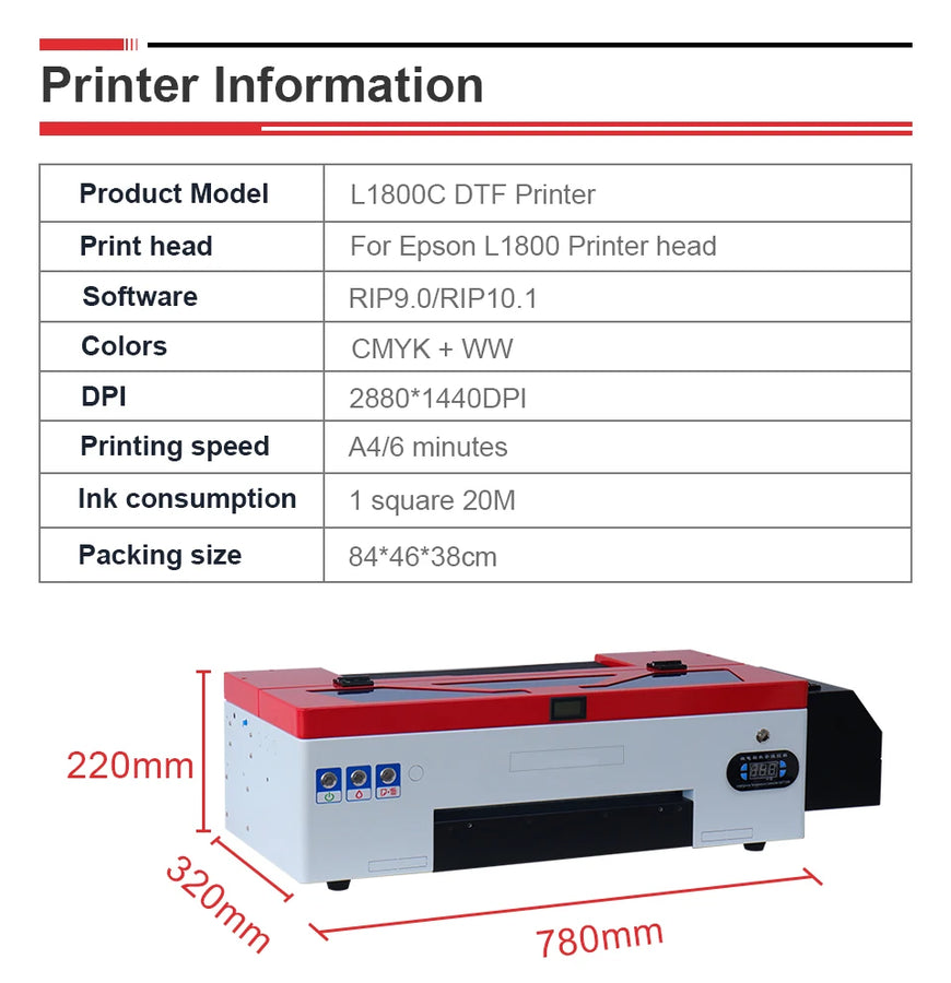 OYfame A3 DTF Printer L1800 DTF Transfer Printer With Roll feeder directly to film for clothes hoodies t shirt printing machine