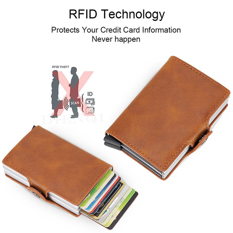 Rfid Blocking Protection Men id Credit Card Holder Wallet Leather Metal Aluminum Business Bank Card Case CreditCard Cardholder