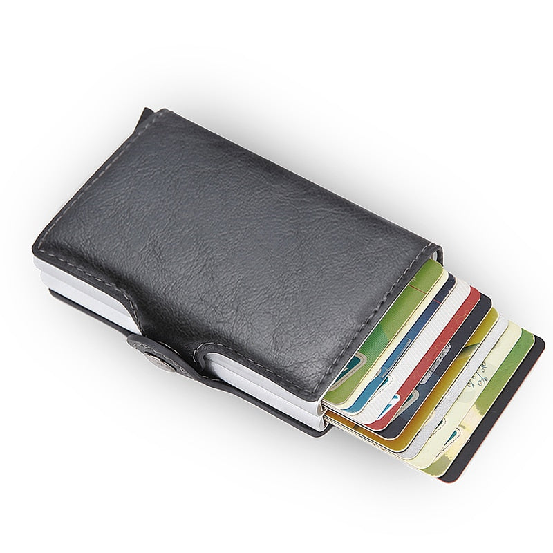 Rfid Blocking Protection Men id Credit Card Holder Wallet Leather Metal Aluminum Business Bank Card Case CreditCard Cardholder