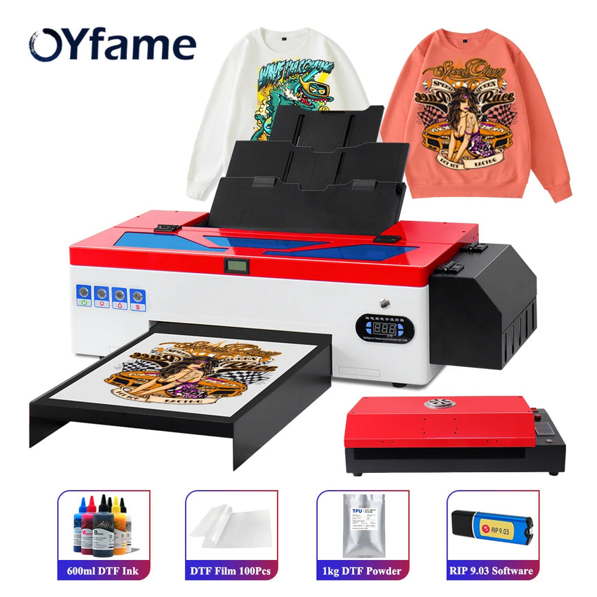 OYfame A3 DTF Printer L1800 DTF Transfer Printer With Roll feeder directly to film for clothes hoodies t shirt printing machine