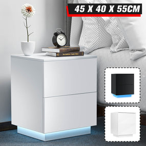 3 Type Modern Luxury LED Light Nightstand Coffee Tea Table w/2 Drawers Organizer Storage Cabinet Bedside Table Bedroom Furniture