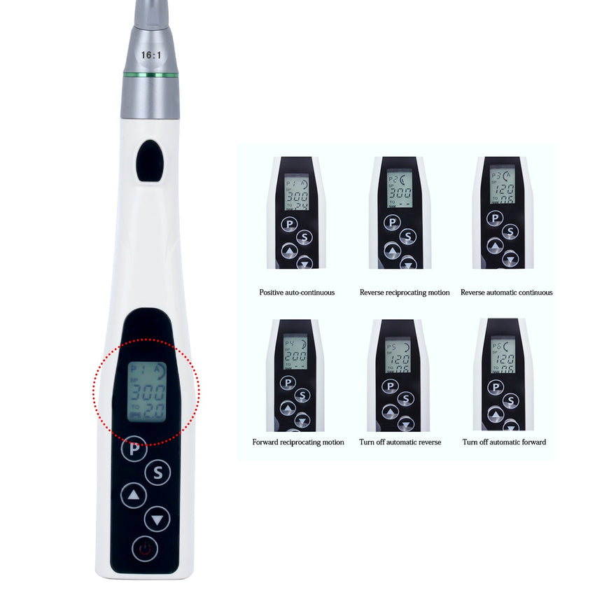 Dental LED Wireless Mini 16:1 Reduction Contra Angle Endo Motor Endodontic Treatment 6 Kinds of Procedures Handpiece