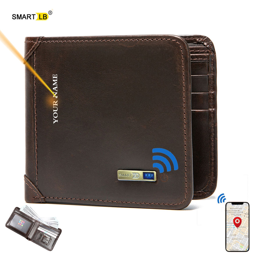 Smart Bluetooth Wallet Tracker Genuine Leather Men Wallets Finder  Short Thin Card Holder compatible Free engraving Cool Gift