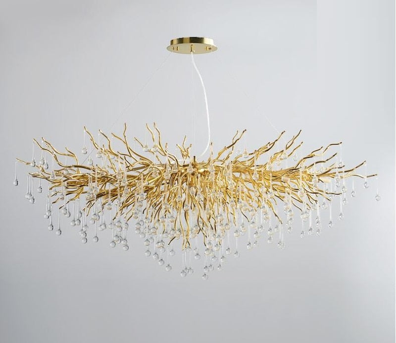 Modern Crystal Chandelier Luxury Golden Branch Crystal Chandelier Living Room Hotel Lobby Island Decoration Light