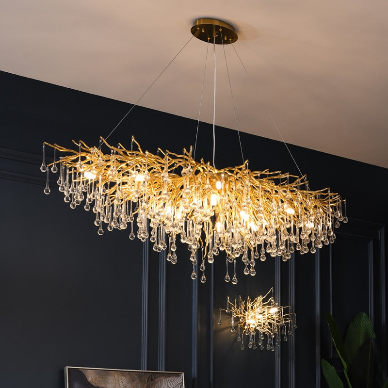 Modern Crystal Chandelier Luxury Golden Branch Crystal Chandelier Living Room Hotel Lobby Island Decoration Light