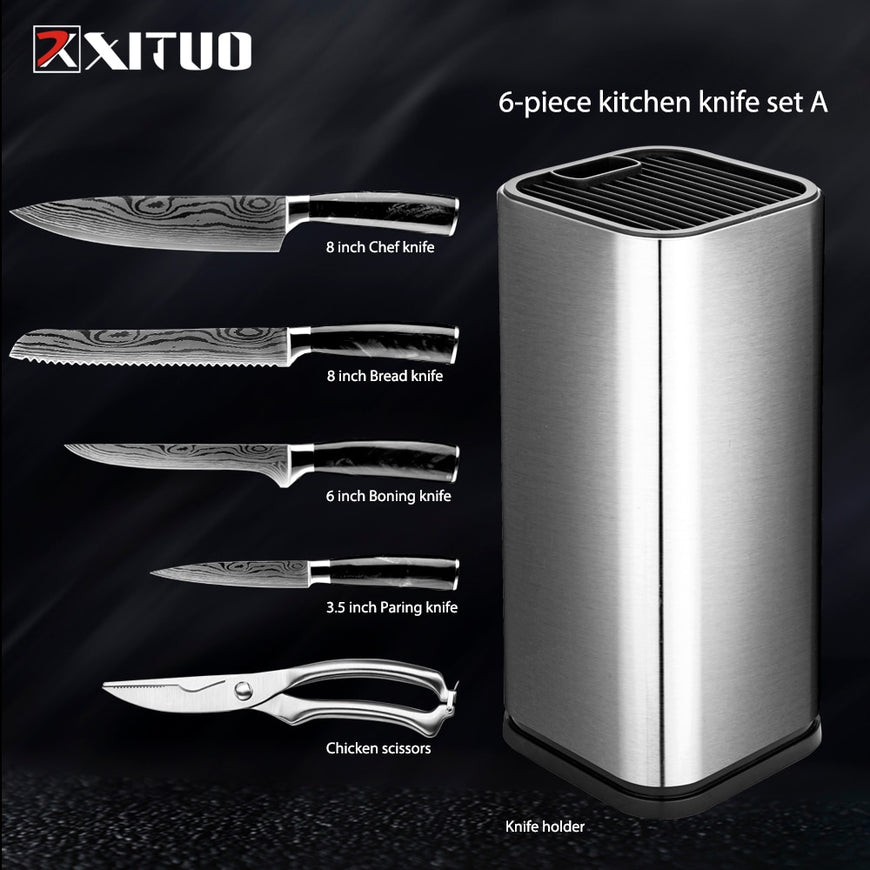 XITUO Kitchen Chef Set 4-8PCS set  Knife Stainless Steel Knife Holder Santoku Utility Cut Cleaver Bread Paring Knives Scissors