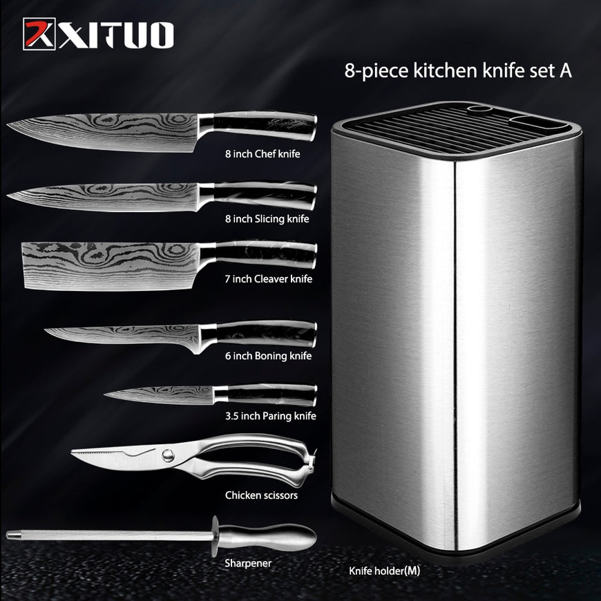 XITUO Kitchen Chef Set 4-8PCS set  Knife Stainless Steel Knife Holder Santoku Utility Cut Cleaver Bread Paring Knives Scissors