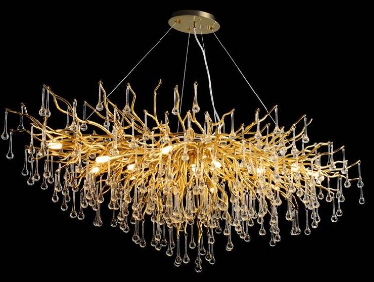 Modern Crystal Chandelier Luxury Golden Branch Crystal Chandelier Living Room Hotel Lobby Island Decoration Light