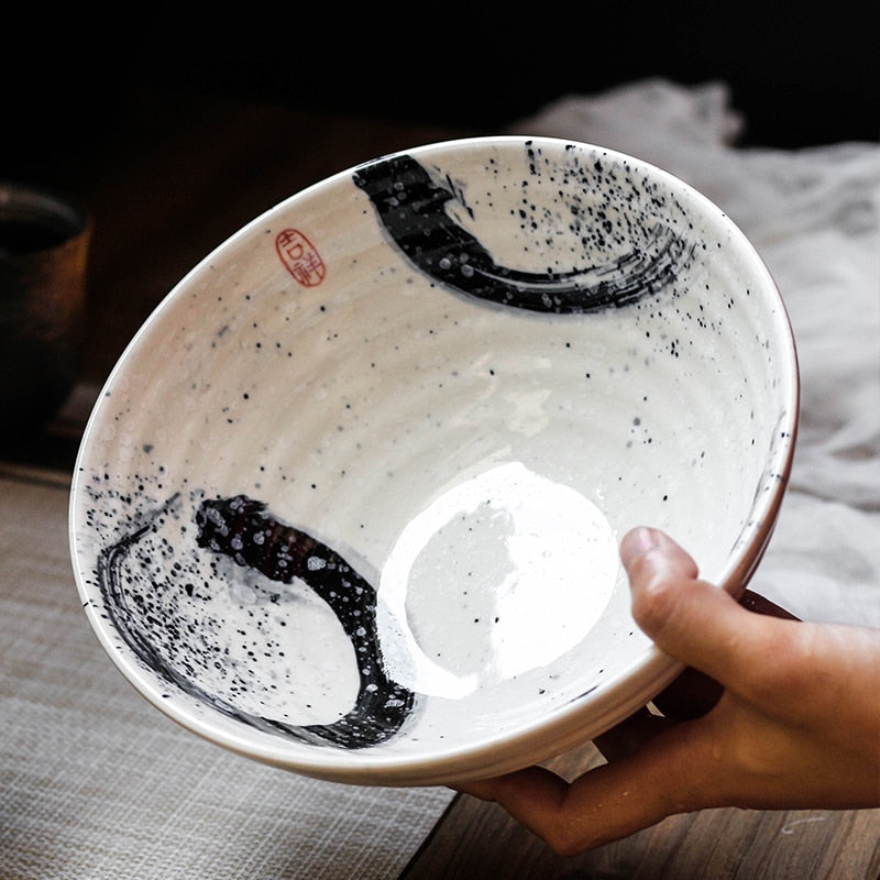 Japanese style 7.5 inch large bowl ramen bowl ceramic soup bowl retro tableware hat bowl trumpet bowl ceramic