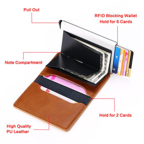 Customized Wallet 2022 Credit Card Holder Men Wallet RFID Aluminium Box Bank Card Holder Vintage Leather Wallet with Money Clips