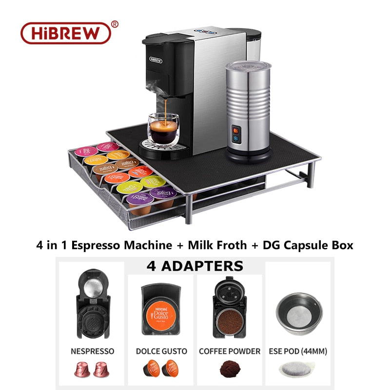 HiBREW Coffee Machine 4in1 Multiple Capsule Espresso  Dolce Milk&amp;Nespresso&amp;ESE Pod&amp;Powder Coffee Maker Stainless Metal Outook H3