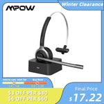 Mpow M5 Pro Bluetooth 5.0 Headphones with Mic Charging Base Wireless Headset for PC Laptop Call Center Office 18H Talking Time